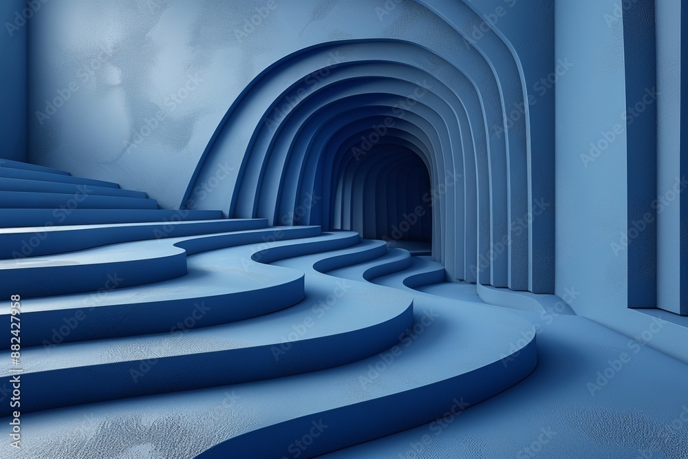Fototapeta premium Blue monochrome, background for product presentation. Interior. Generative AI