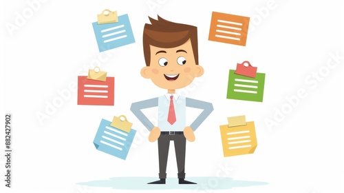 Efficient Time Management and Productivity in Office - Happy Man Organizing Tasks and Appointments on To-Do List, Flat Vector Illustration photo