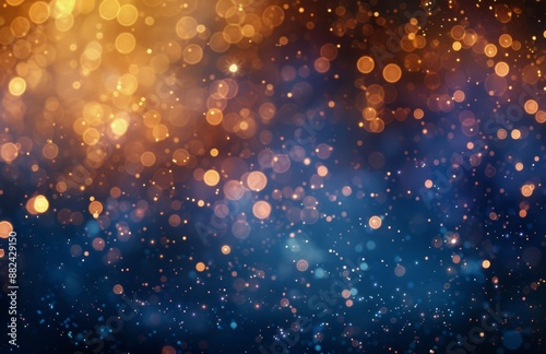 Abstract Blue And Gold Bokeh Background With Light Spots