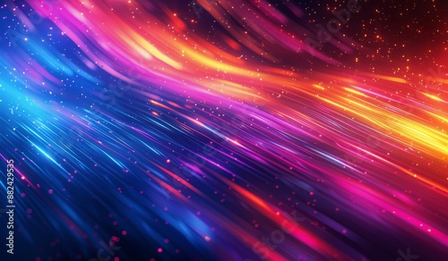 Abstract Colorful Light Streaks Converging In A Black Night Sky