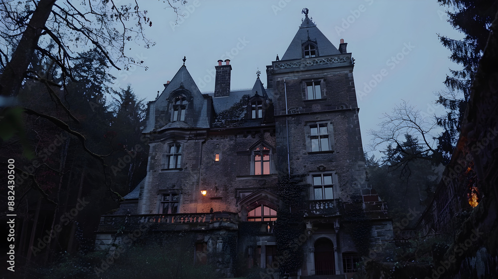 An eerie castle with hidden passages and mysterious secrets waiting to be discovered within. An eerie castle with hidden passages and mysterious secrets waiting to be discovered within.