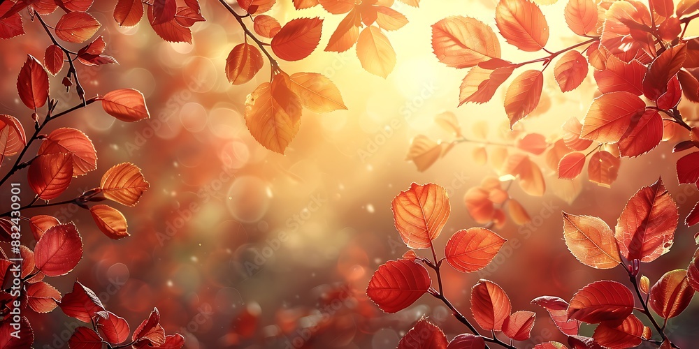Sunlight shining through autumn leaves on branches Sunlight shining through autumn leaves on branches