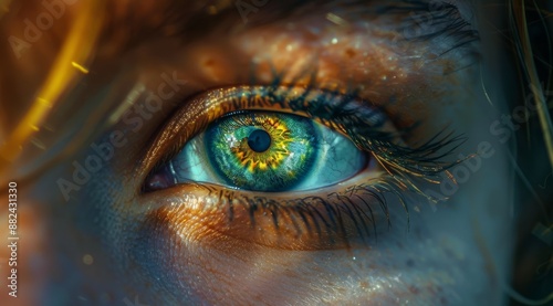 Close Up of a Woman's Blue Eye With Golden Highlights