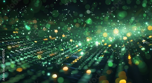 Abstract Green Digital Data Stream With Light Bokeh