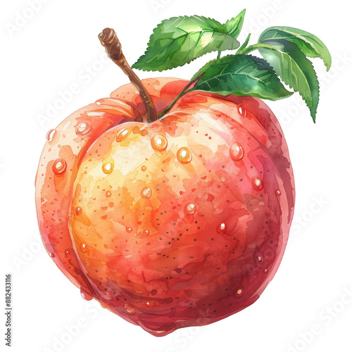 Red riped Peach with leaves