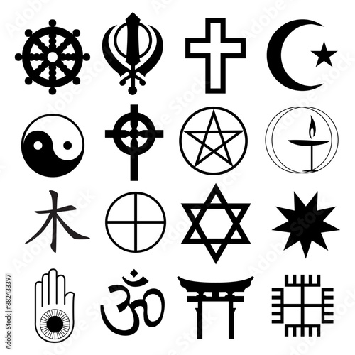 Religion icons symbol set. Simple set of religion vector icons for web design on white background