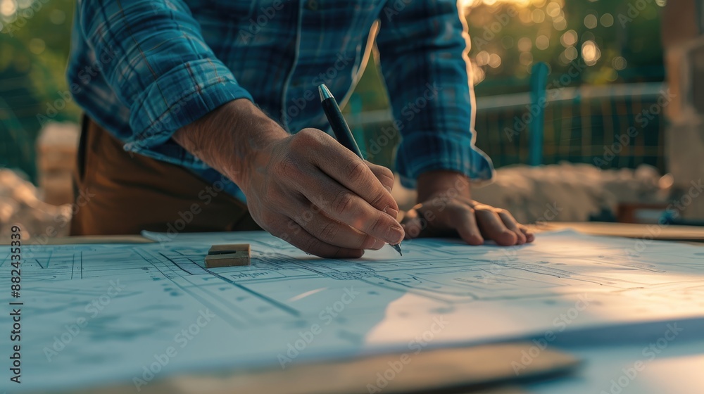 Fototapeta premium Engineer or architect working on a project at a construction site. Engineering and architecture concept