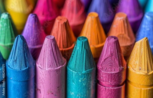 A Row Of Colorful Crayons Ready For Art
