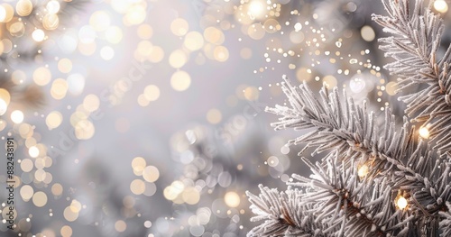 White Snowflakes on Branches Against a Blurry Winter Background