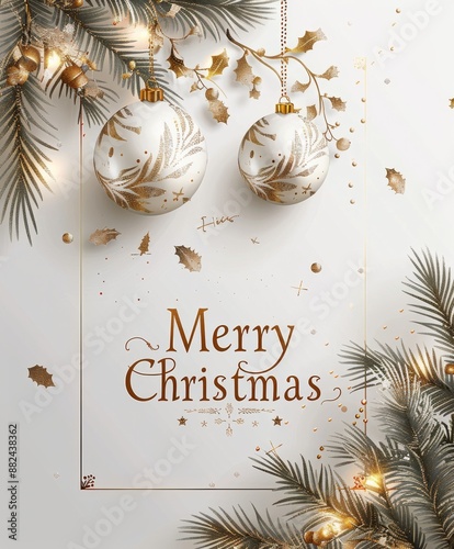 White Christmas Ornaments Hanging From Evergreen Branches