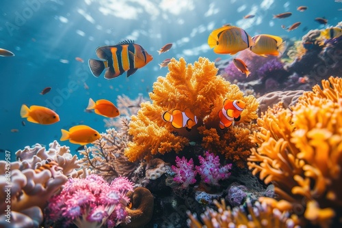 Wallpaper Mural A vibrant coral reef teeming with colorful fish and marine life, showcasing the beauty of underwater ecosystems.  Torontodigital.ca