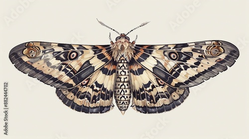 Vintage Detailed Illustration of Libythea Celtis Nettle Tree Butterfly in Realistic Flying Pose - Retro Vector Graphic of Beautiful Moth on White Background photo