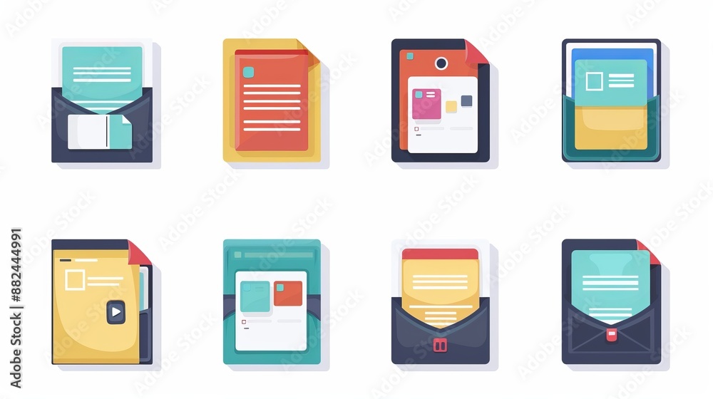 A selection of modern icons featuring documents and folders, designed to enhance file organization systems with a contemporary and visually appealing aesthetic. A selection of modern icons featuring documents and folders, designed to enhance file organization systems with a contemporary and visually appealing aesthetic.