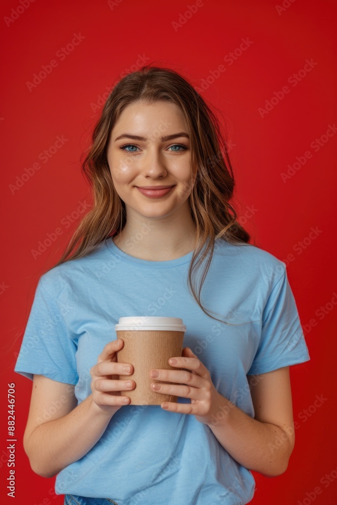 A young woman sitting and holding a cup of coffee A young woman sitting and holding a cup of coffee