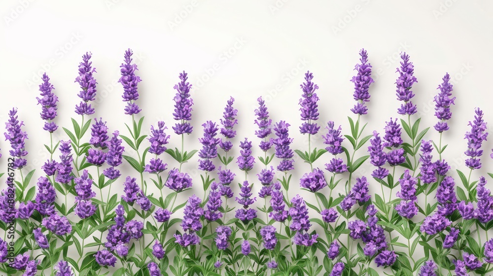 Naklejka premium Close up lavender spindles on white background in minimalist style with empty space