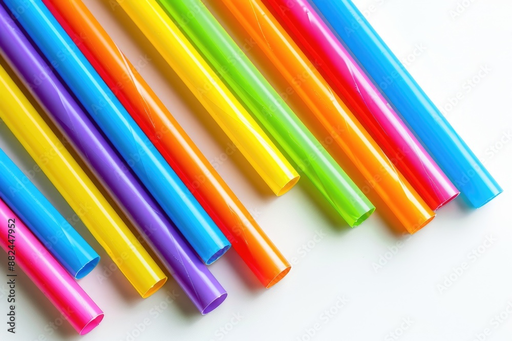 A close-up view of colorful straws, often used in beverages and decorations A close-up view of colorful straws, often used in beverages and decorations