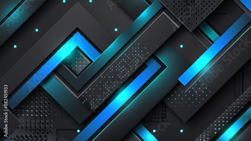 Minimalistic dark and neon blue 3d geometric abstract background in a modern minimalist style