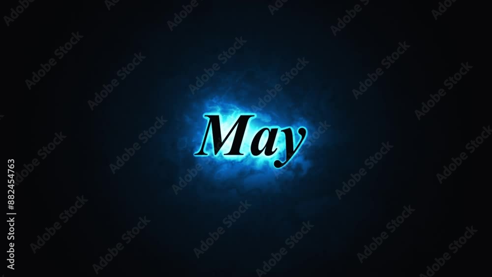 Neon May in smokey electric blue on black with copy space.