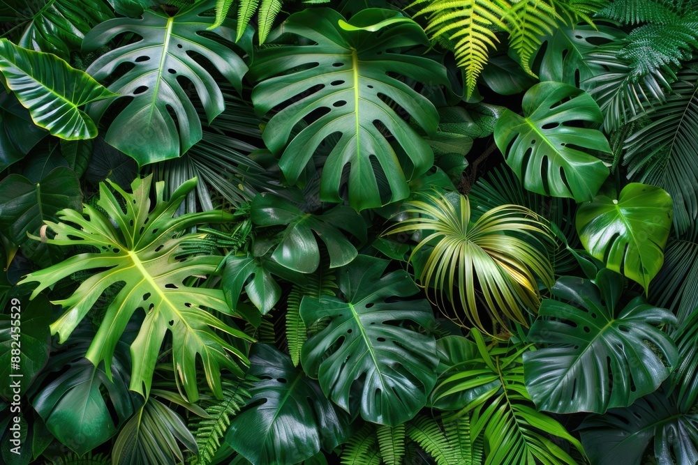 A close-up photo of a few bunches of green leaves stuck to a wall, possibly decorative or part of an outdoor space A close-up photo of a few bunches of green leaves stuck to a wall, possibly decorative or part of an outdoor space