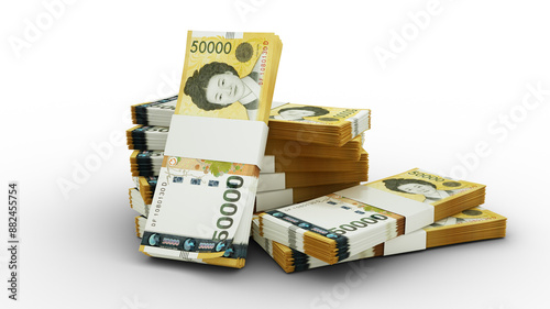 3d rendering of Stacks of Korean won notes. bundles of Korea currency notes isolated on transparent background
