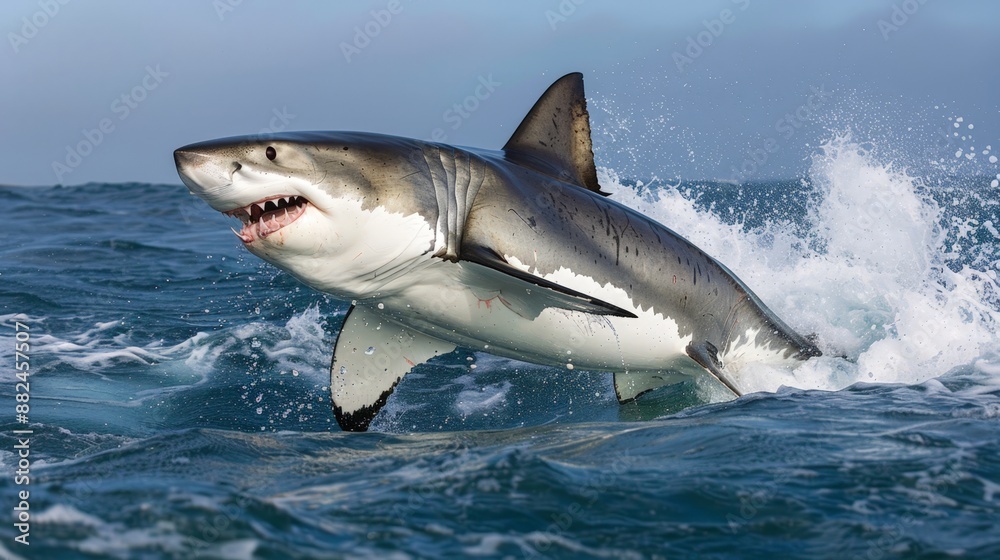 Fototapeta premium Great White Shark Leaping from the Water.