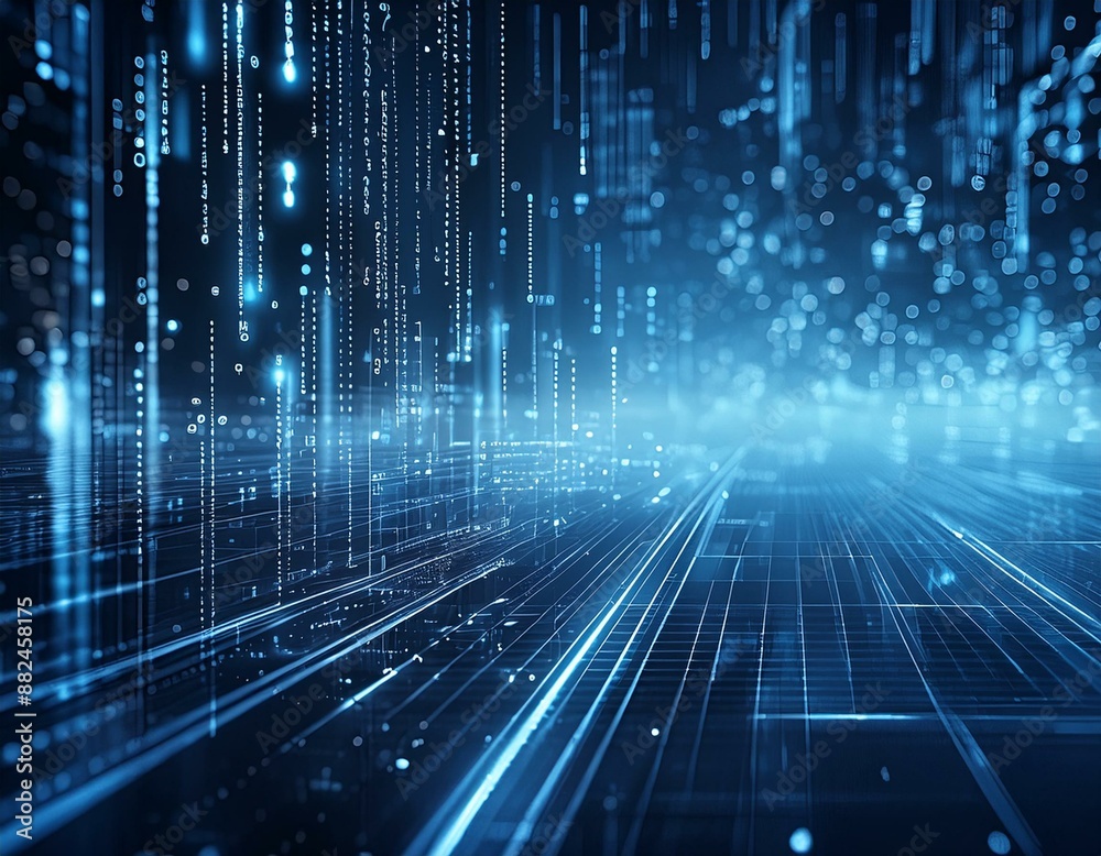 A blue numeric matrix with numbers arranged randomly in a modern and technological aesthetic. Bokeh background of numbers and data analysis. A blue numeric matrix with numbers arranged randomly in a modern and technological aesthetic. Bokeh background of numbers and data analysis.