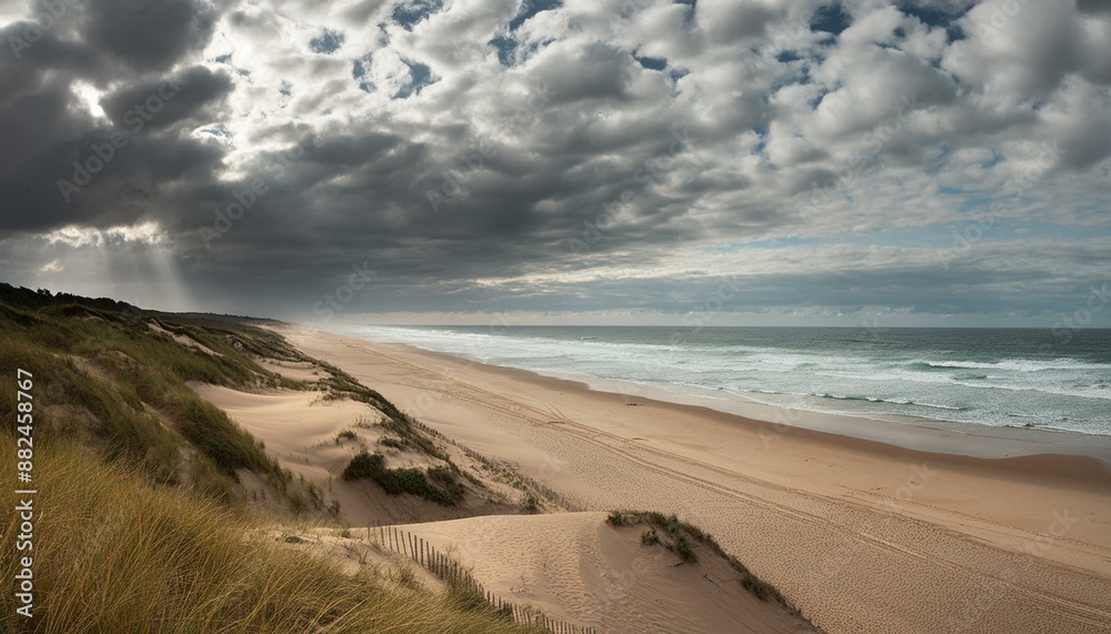 Scenic view of beach against cloudy sky Scenic view of beach against cloudy sky