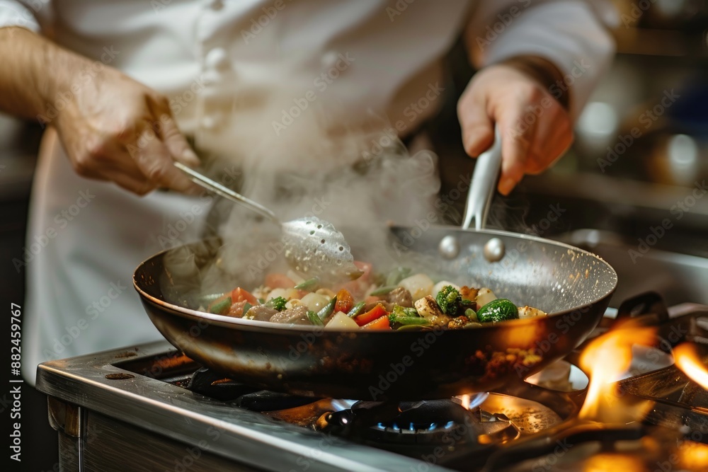 Chef Cooking Fresh Meal in Modern Kitchen Chef Cooking Fresh Meal in Modern Kitchen