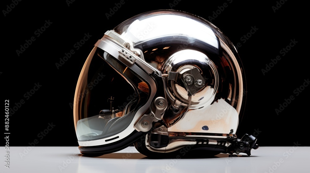 Futuristic astronaut helmet with visor up isolated on grey background Futuristic astronaut helmet with visor up isolated on grey background