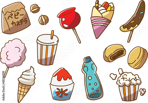 夏祭り・縁日・屋台スイーツセット　手描き