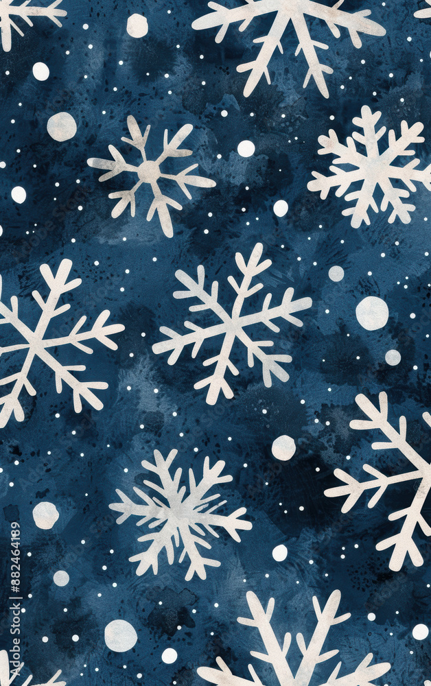A blue and white snowflake patterned wallpaper A blue and white snowflake patterned wallpaper