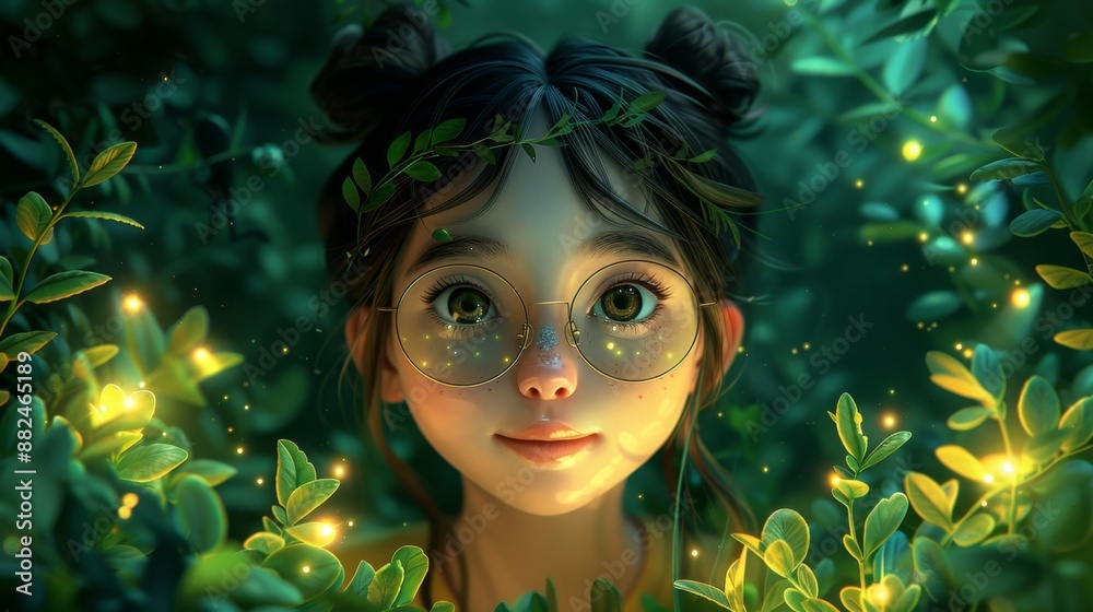 Magical forest girl with glasses - generative ai