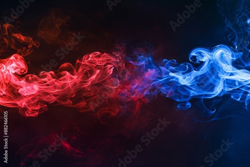 Isolated red and blue smoke on the background.