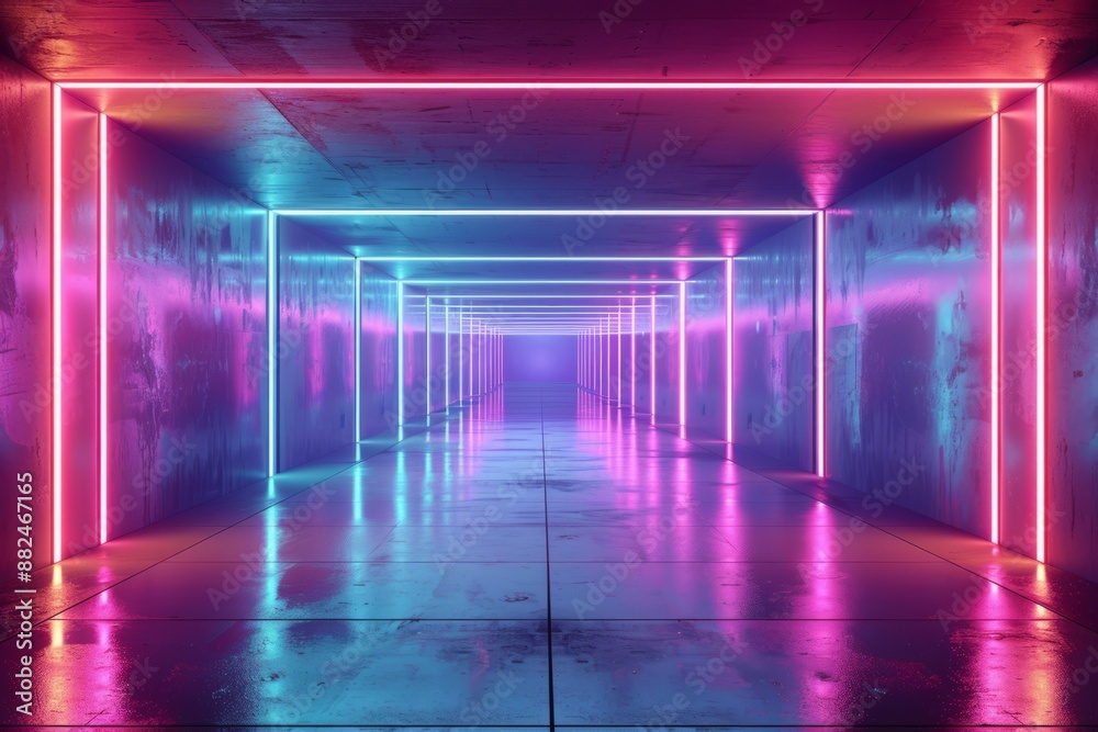 The empty neon tunnel provides an abstract, immersive background with a wallpaper feel, perfect for a bestseller with a futuristic theme The empty neon tunnel provides an abstract, immersive background with a wallpaper feel, perfect for a bestseller with a futuristic theme