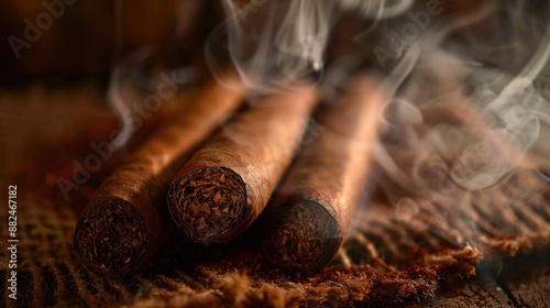 A collection of cigars sits on a table