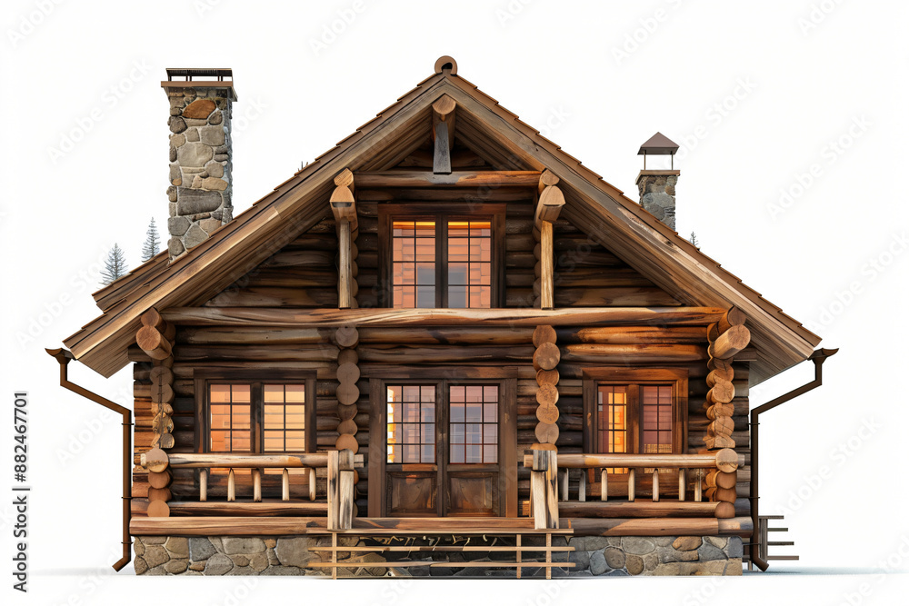 Cozy wooden chalet on a snowy mountain slope, glowing warmly with stone chimney, porch, and balcony, perfect for a peaceful winter retreat in nature Cozy wooden chalet on a snowy mountain slope, glowing warmly with stone chimney, porch, and balcony, perfect for a peaceful winter retreat in nature