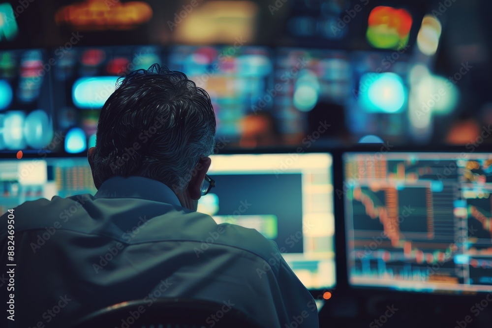 Precision in action: a trader executing trades with exact timing in a bustling stock market Precision in action: a trader executing trades with exact timing in a bustling stock market
