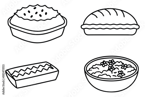 Pastitsio Line Art Elegant Greek Dish Hand Drawn Design