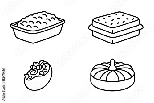 Pastitsio Line Art Greek Cuisine Hand Drawn Illustration Design