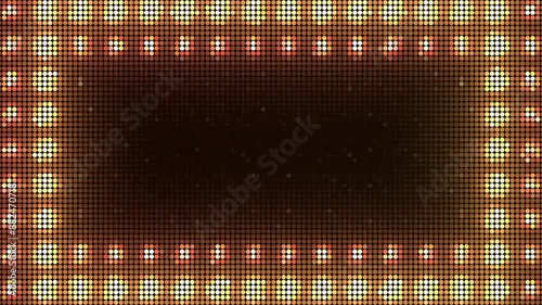 Marquee light board sign retro on black background. Bright golden light bulbs for banner or sign board. Luxury frame for casino text or logo with copy space. Abstract shiny border for glamour show