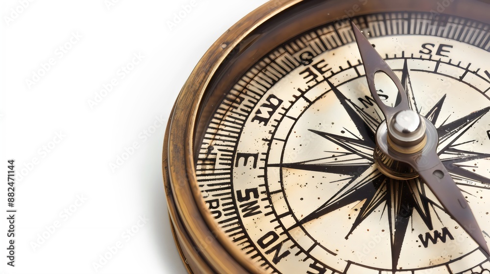 Close-up of an antique brass compass, highlighting its detailed navigation dial with cardinal directions, degree markings, and a central pivot. The dial features a classic, aged appearance. Close-up of an antique brass compass, highlighting its detailed navigation dial with cardinal directions, degree markings, and a central pivot. The dial features a classic, aged appearance.