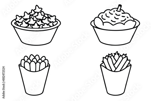 Poutine Line Art Detailed Illustration