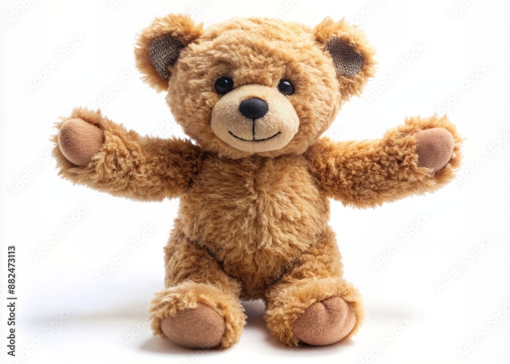 Adorable solo teddy bear stands upright, arms wide open and inviting, its endearing facial expression beckons for a warm and snug embrace in solitude. Adorable solo teddy bear stands upright, arms wide open and inviting, its endearing facial expression beckons for a warm and snug embrace in solitude.