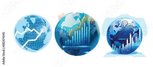 Digital rise graph chart on light blue technology globe background. Stock market or trade diagram in futuristic hologram style. Economy or finance concept. Abstract low poly vector illustration.