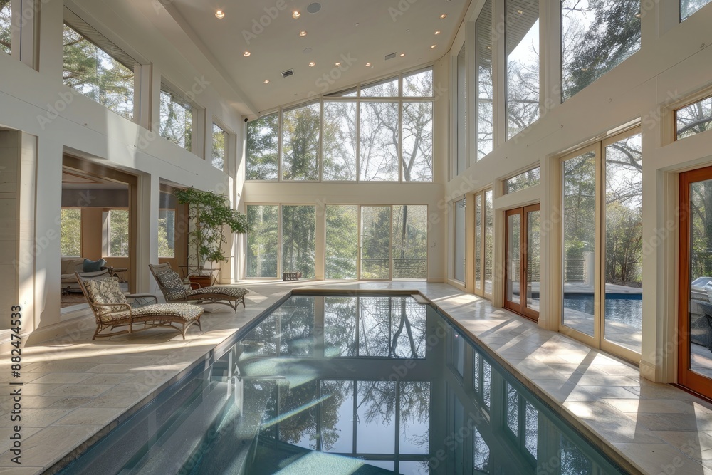 Modern Indoor Pool with Large Windows and Natural Light Modern Indoor Pool with Large Windows and Natural Light