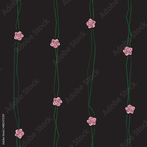 Roses with thorns seamless vector pattern