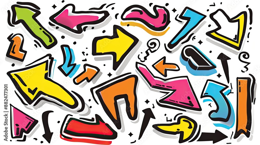 arrows. Graffiti stickers collection, isolated cartoon arrows and lines, white background, clip art style vector graphics, generated AI arrows. Graffiti stickers collection, isolated cartoon arrows and lines, white background, clip art style vector graphics, generated AI
