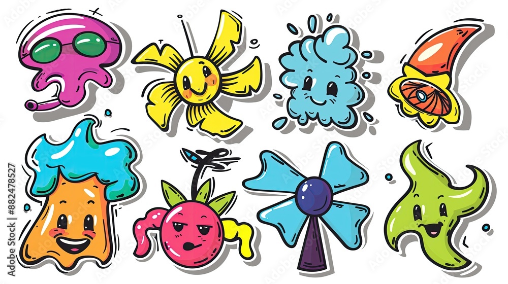 Naklejka premium Graffiti stickers collection, isolated cartoon Ceiling Fan, white background, vector graphics in clip art style, generated AI
