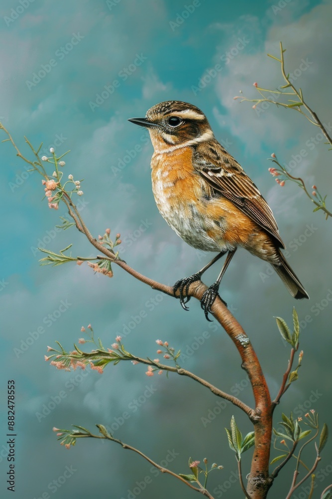 A single bird sitting on a tree branch A single bird sitting on a tree branch
