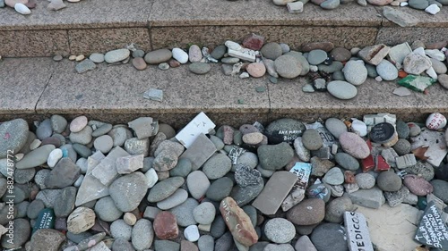 stones with the names of the victims who died from covid 19 in Plaza de Mayo Buenos Aires photo